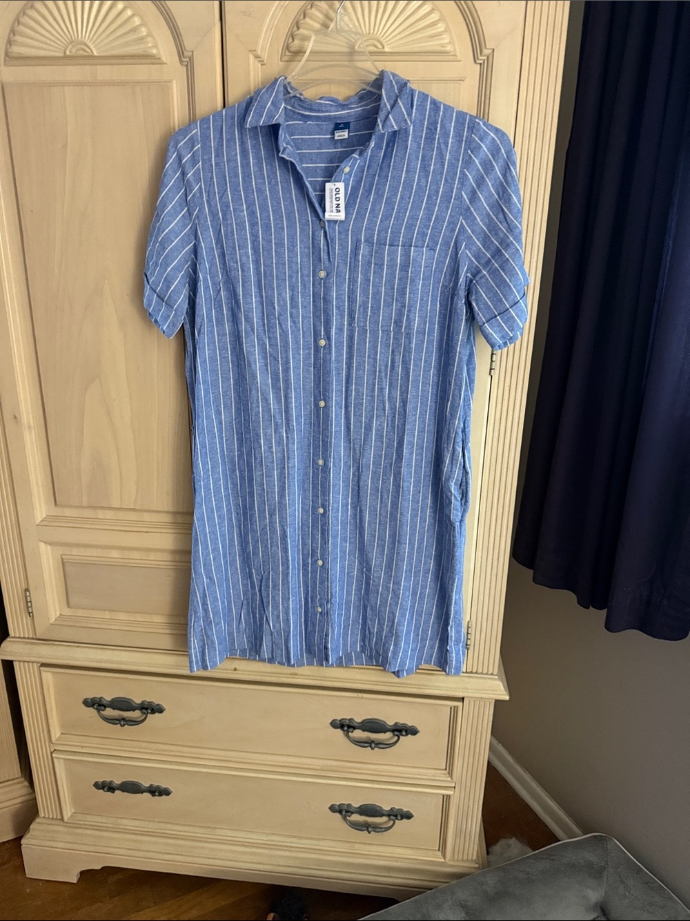 Old Navy Blue & White Striped Midi Shirt Dress